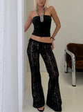 Rosadonna Lace Flare Pants Black