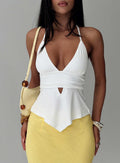 front view of model wearing Princess Polly Averee Halter Top White Sleeveless Plunger