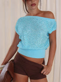 Marysa Sequin Knit Blouson Top Blue