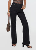 back view of model wearing Princess Polly Aislyn Flare Pant Black High Waisted Pants 