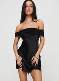 front view of model wearing Princess Polly Adoration Mini Dress Black Straight Neck