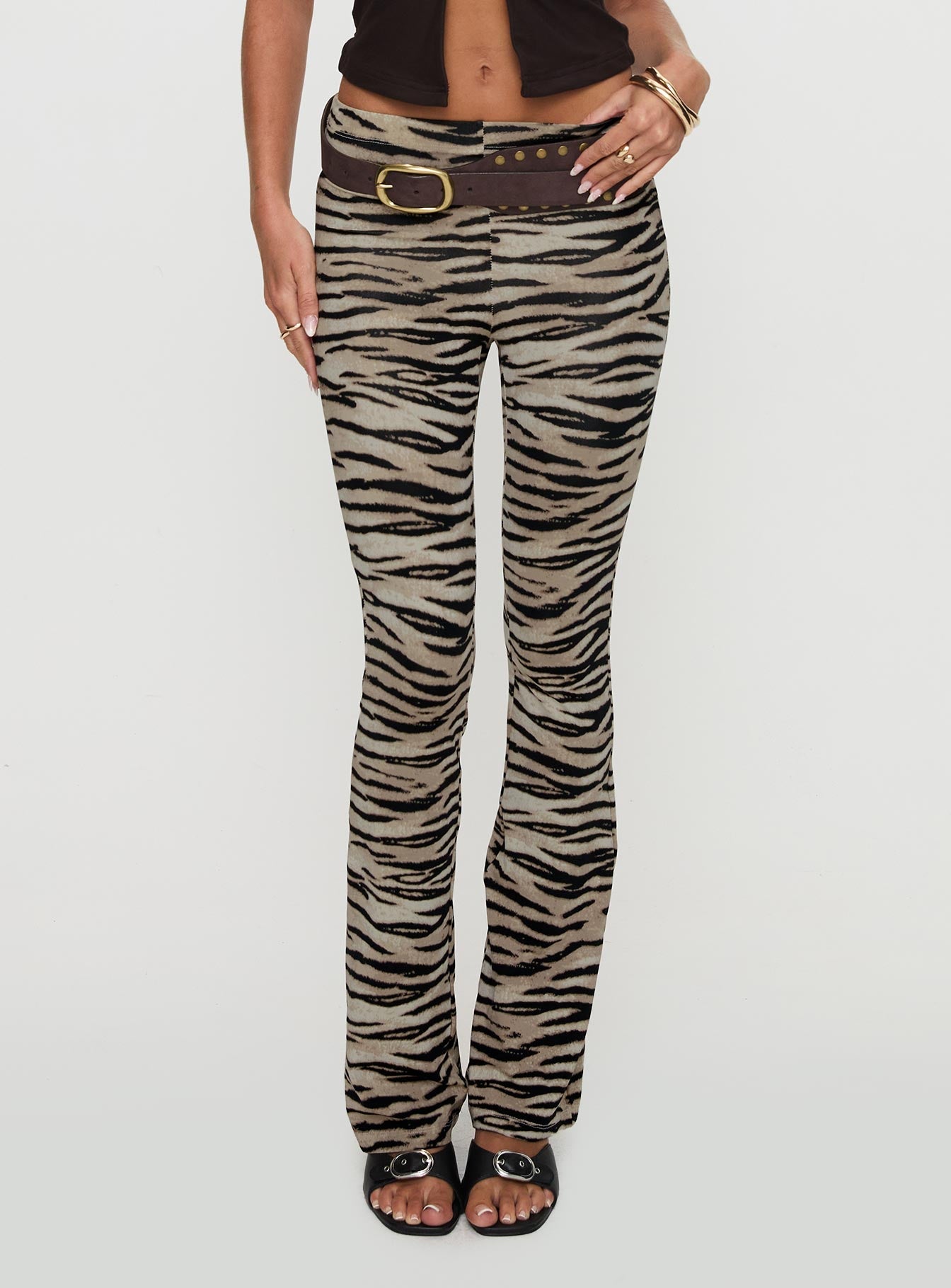 front view of model wearing Princess Polly Docella Pants Tiger 