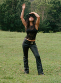 side view of model wearing Princess Polly Cologne Bootleg Pant Black 