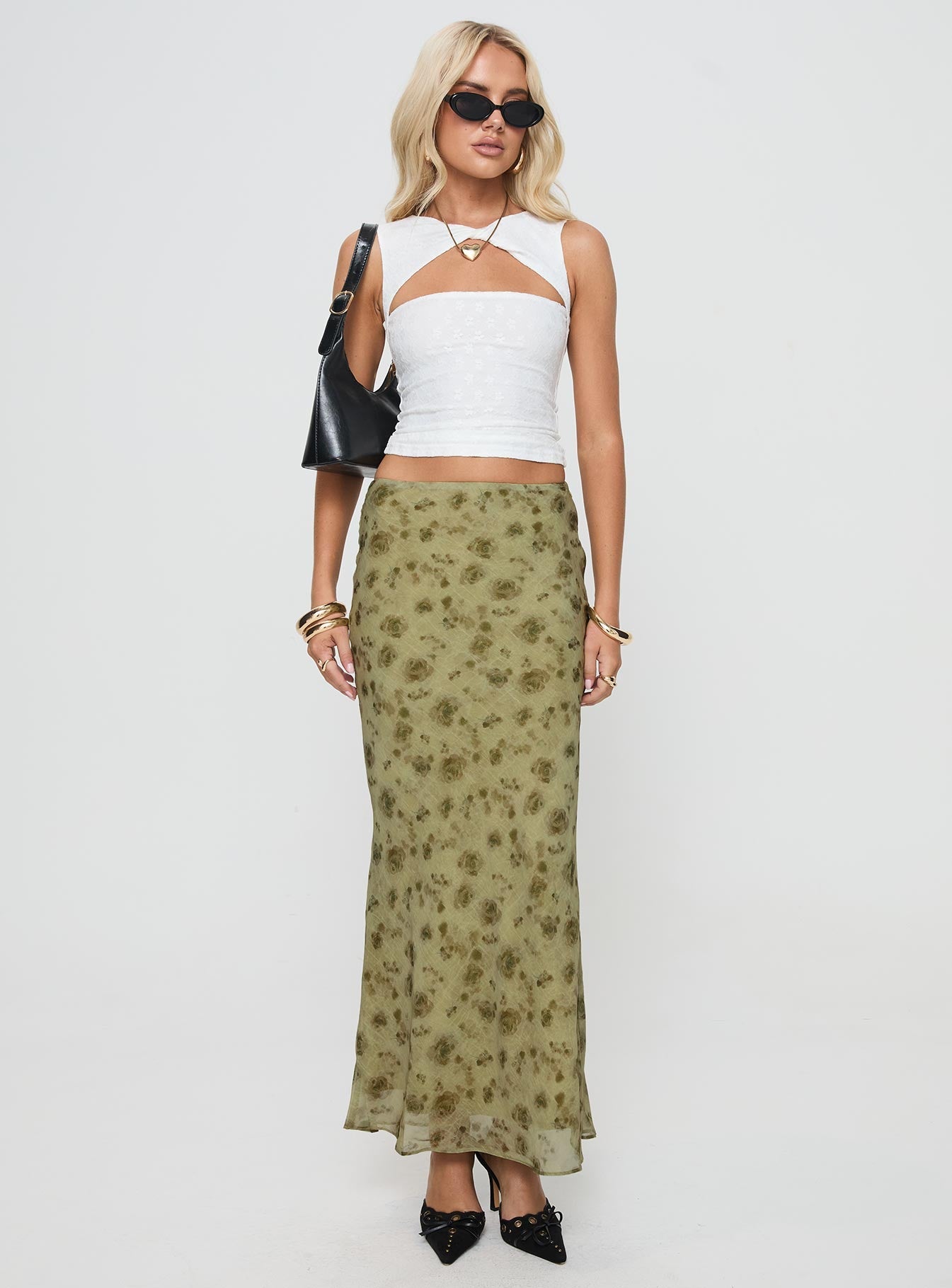 front view of model wearing Princess Polly Martiney Twisted Tank Top White Sleeveless Crew Neck