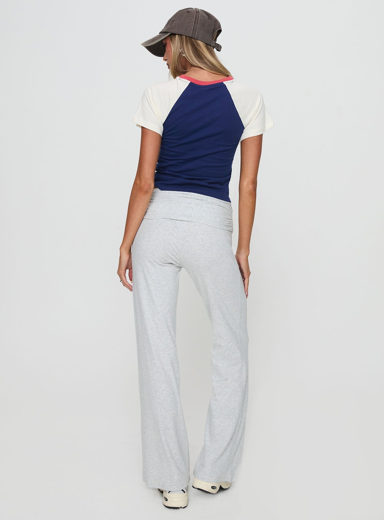 back view of model wearing Princess Polly Aire Ruched Pants Grey High Waisted Pants 