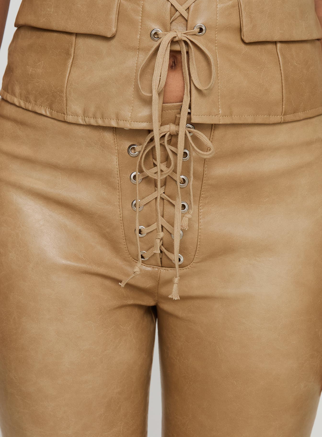 back view of model wearing Princess Polly Roddie Lace Up Pants Brown Low Rise Pants 