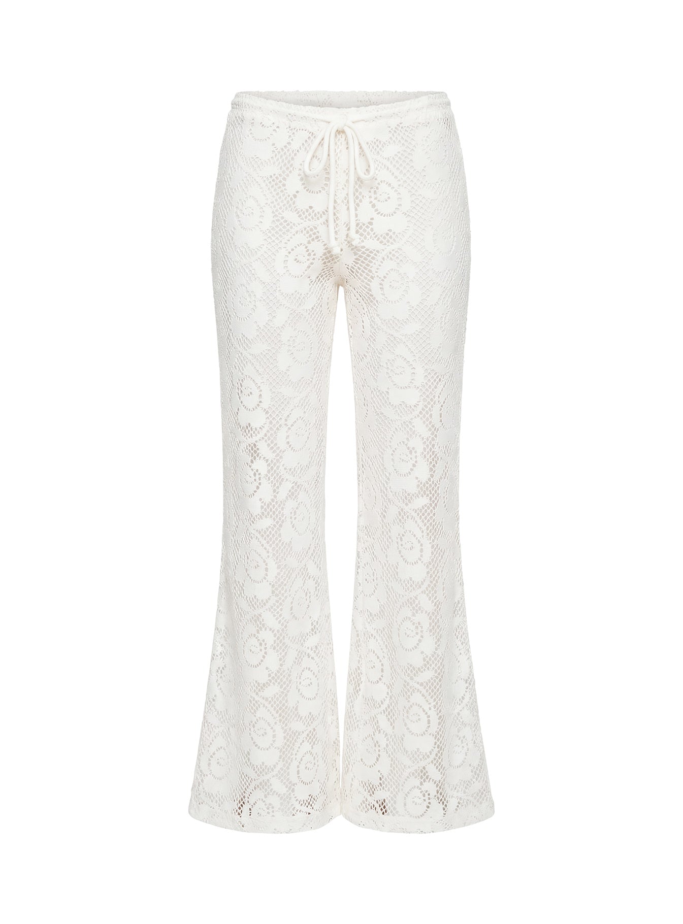 Rosadonna Lace Flare Pants Cream Mid Rise Pants 