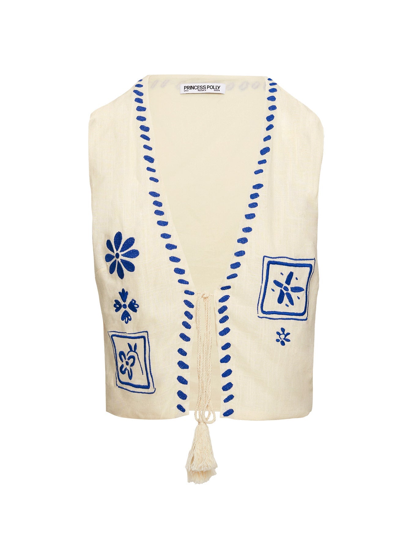 product Princess Polly Grazia Vest Top Cream / Blue Sleeveless Plunger