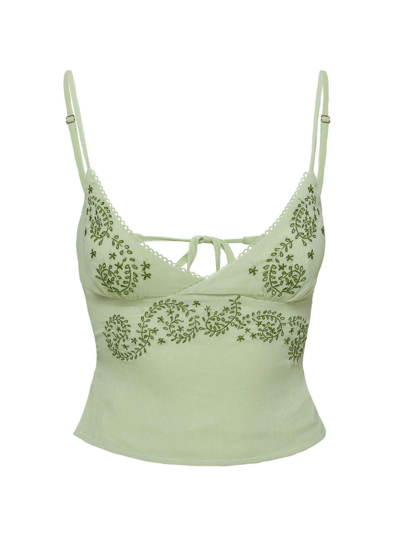 back view of model wearing Princess Polly Pappilion Top Sage Sleeveless Plunger 