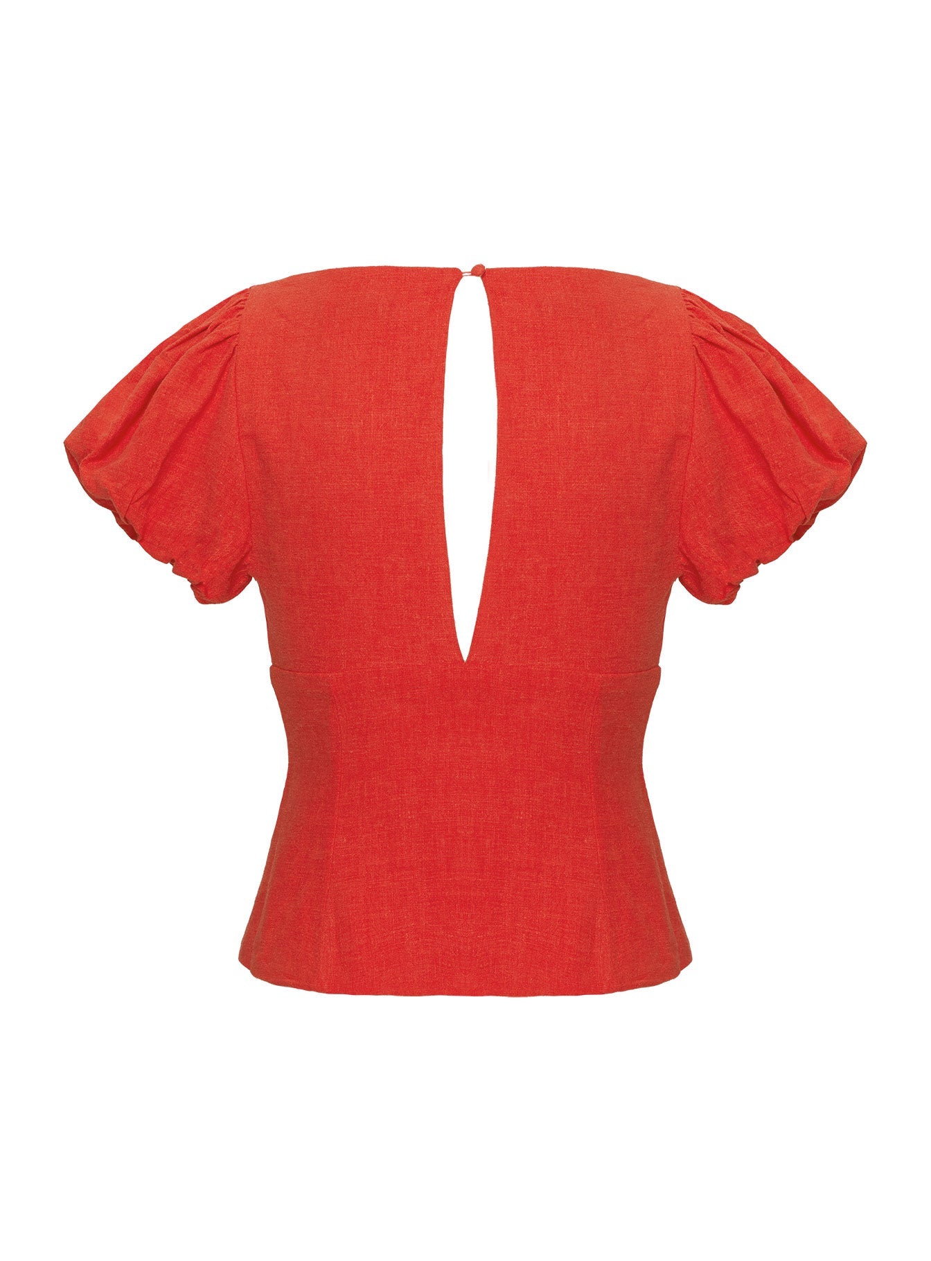 side view of model wearing Princess Polly Wilhelmina Blouse Top Red Short Sleeves Plunger